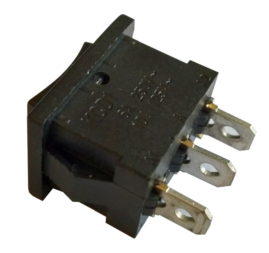 Tuimel Schakelaar mini 3-standen 3-pins pijltjes zwart 6A 250VAC (KCD1) zijkant schuin
